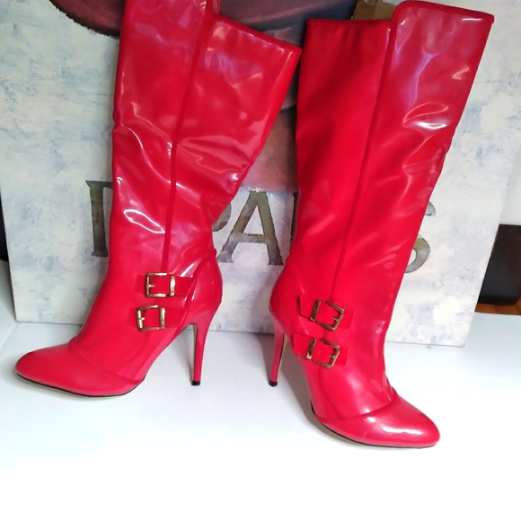 red patent leather booties